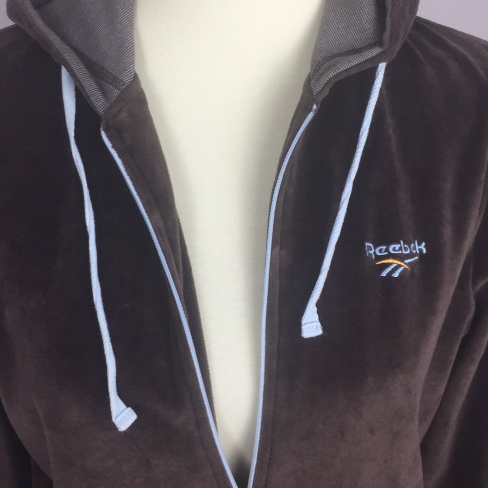 REEBOK BROWN VELOUR HOODED JACKET SZ M